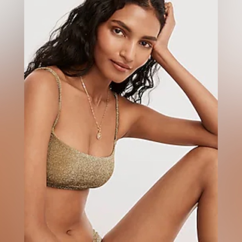 J.Crew scoopneck bikini top in glitter green